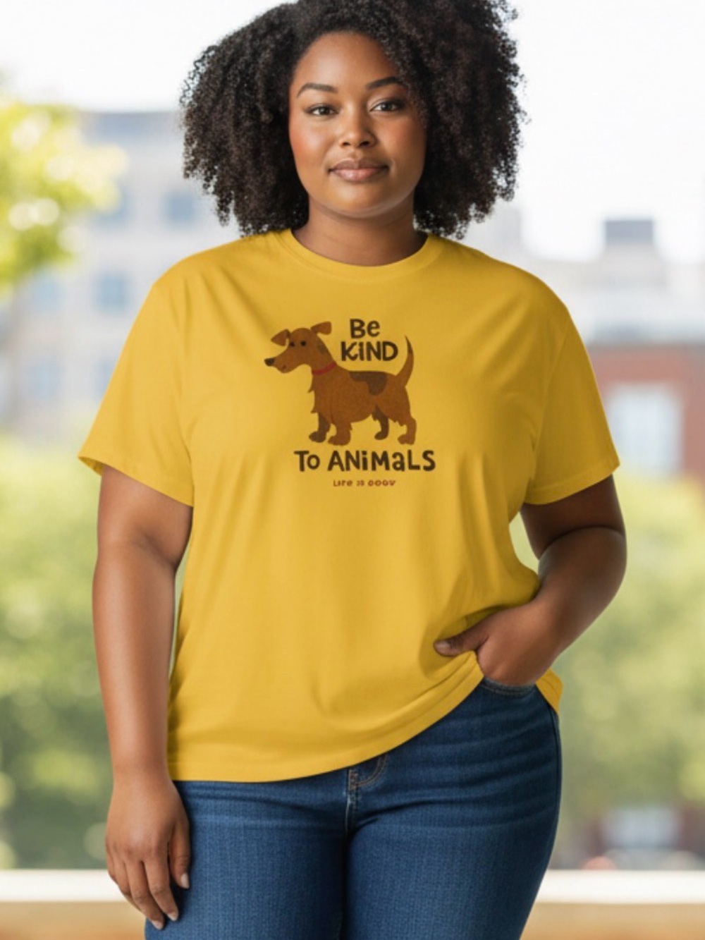 Life is Good XXL Be Kind to Animals Yellow Graphic Dog T-Shirt